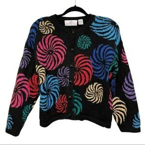 Vtg Design Options Cardigan Sweater Large Phillip Jane Gordon Pinkwheel Swirls